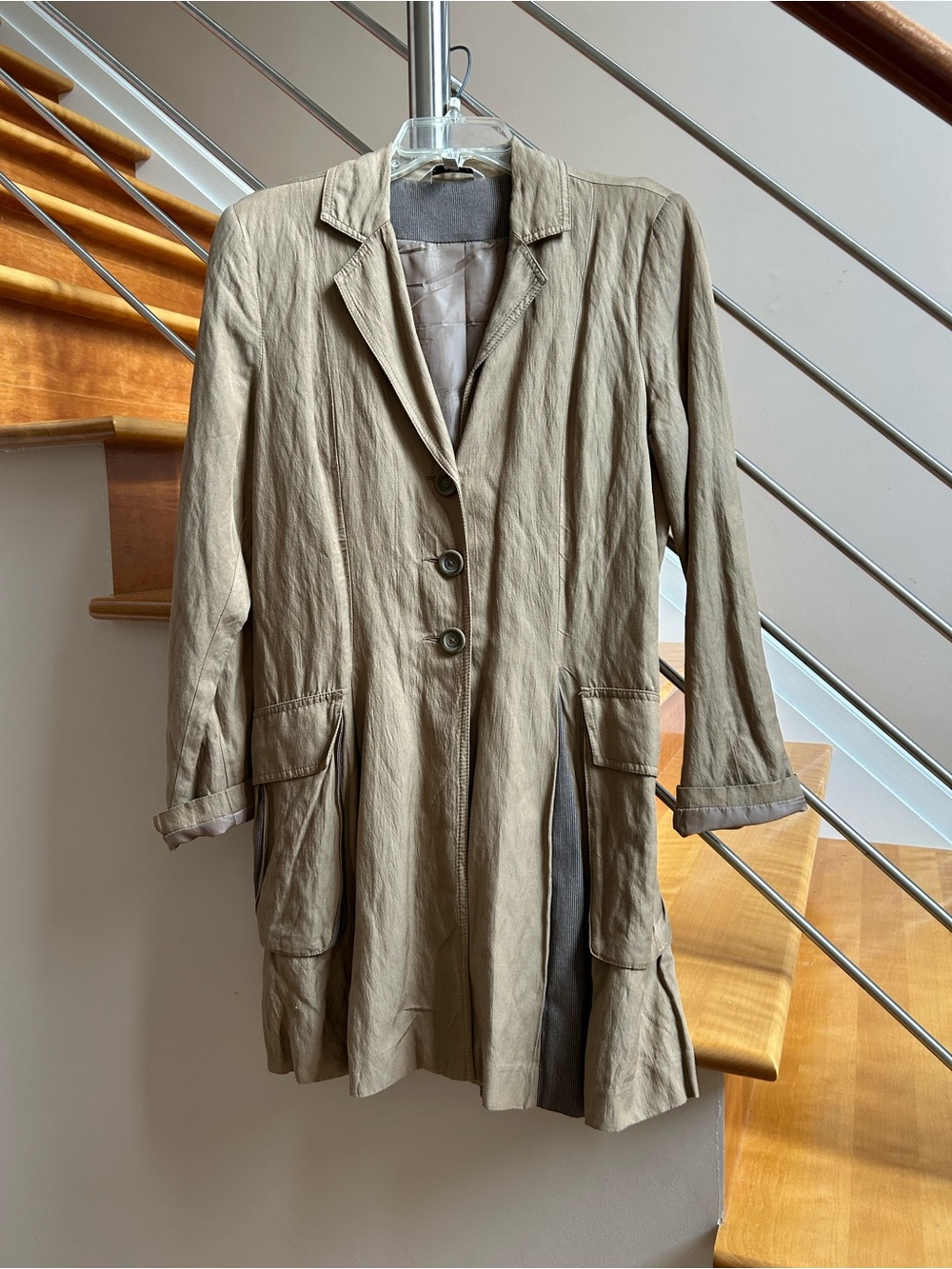 CAbi Women's Light Khaki Long Trench Coat
